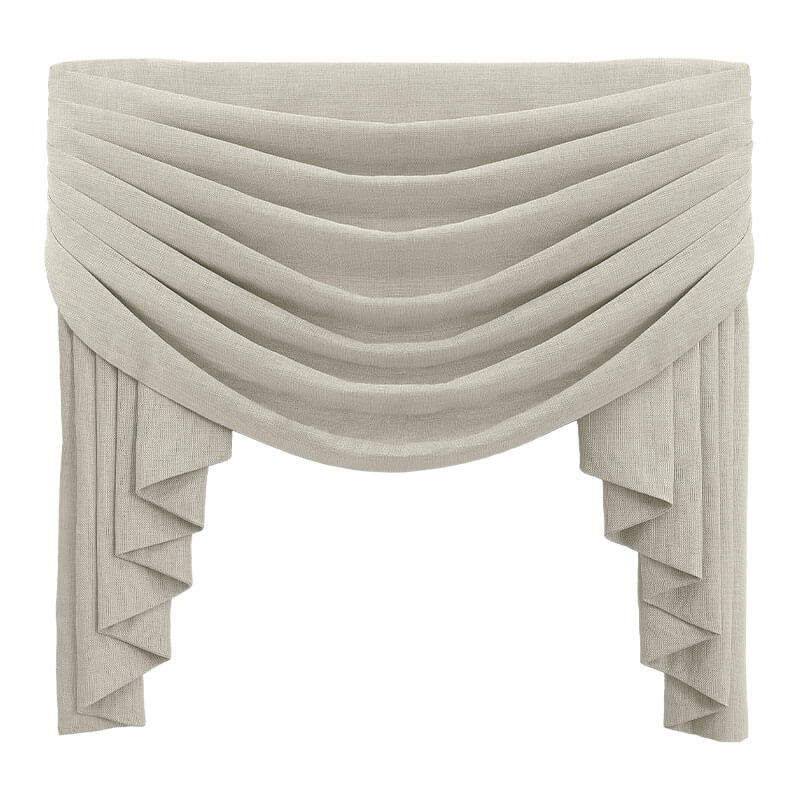 A sample of a Westlake Swag with Cascades from Carole Fabrics