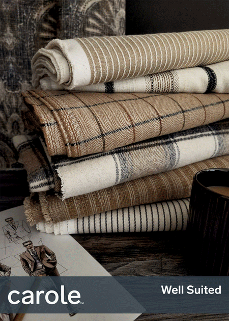 A set of photos representing the seven sample books in the Fall 2025 decorative fabric collection.
