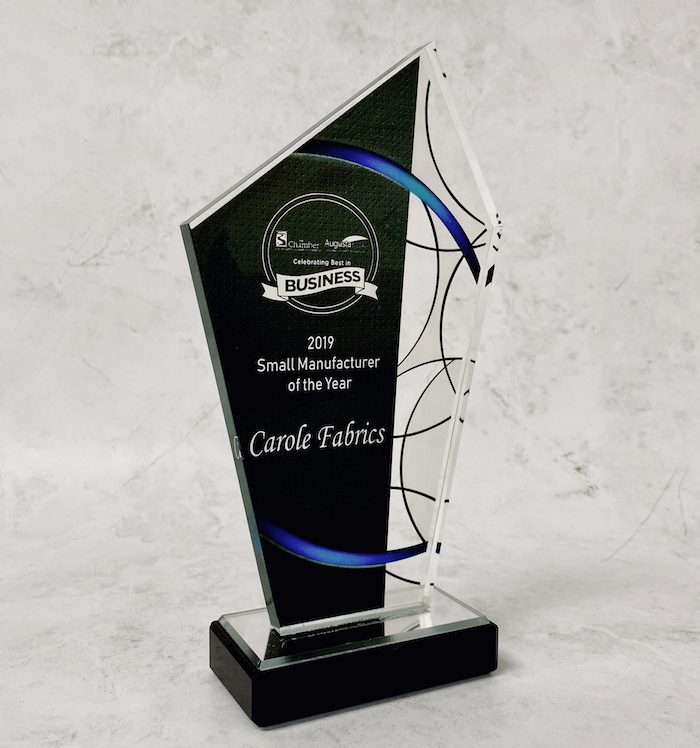 2019 Small Manufacturer of the Year Aware for Carole Fabrics in Augusta, Georgia.